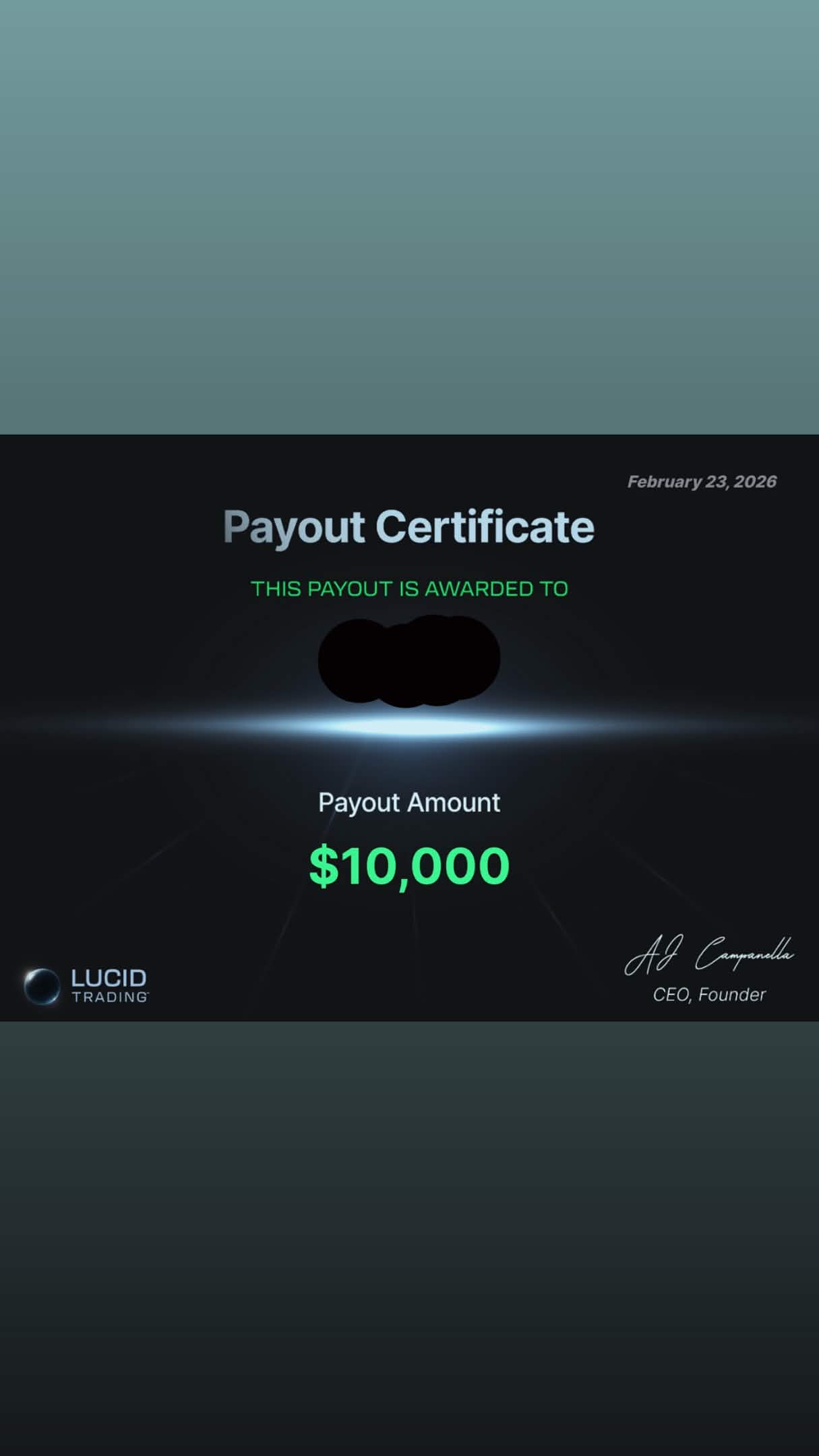 BMO payout proof